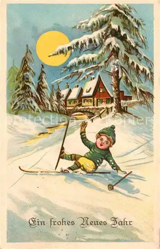 AK / Ansichtskarte Skifahren Kind Neujahr Litho  Kat. Sport