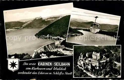 AK / Ansichtskarte Seilbahn Kabinen Seilbahn Kurhesse Waldeck Edersee Schloss Kat. Bahnen
