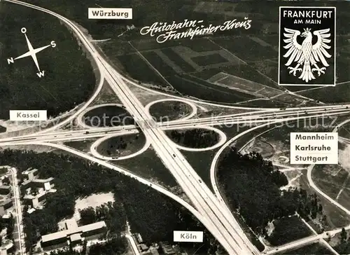 AK / Ansichtskarte Autobahn Frankfurter Kreuz Fliegeraufnahme Kat. Autos