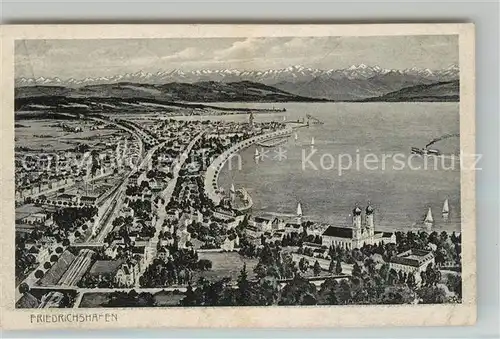 AK / Ansichtskarte Friedrichshafen Bodensee Panorama mit Alpen Kat. Friedrichshafen