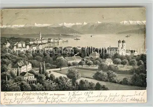 AK / Ansichtskarte Friedrichshafen Bodensee Panorama mit Alpen Schloss Kat. Friedrichshafen