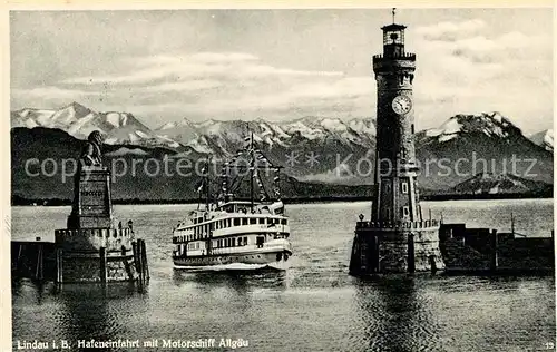 AK / Ansichtskarte Lindau Bodensee Hafen Motorschiff Allgaeu Kat. Lindau (Bodensee)