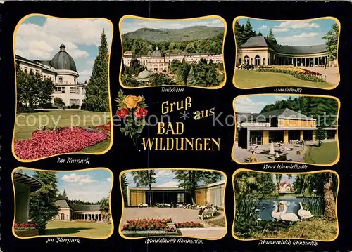 AK / Ansichtskarte Bad Wildungen Kurpark Badehotel Wandelhalle Schwanenteich Kat. Bad Wildungen