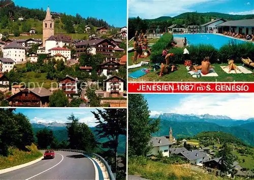 AK / Ansichtskarte Jenesien Bozen Panoramastrasse Moderne Lido Ortsmotiv mit Kirche Freibad Alpenpanorama Kat. San Genesio
