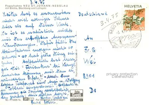 AK / Ansichtskarte Neu St Johann mit Saentis Stockberg und Luetispitz Appenzeller Alpen Fliegeraufnahme Kat. Neu St Johann Nesslau