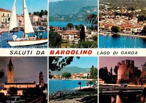 AK / Ansichtskarte Bardolino Lago di Garda Teilansichten Kirche Burgruine Gardasee Segelboot