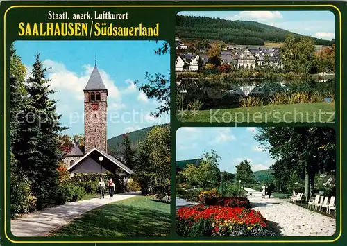 AK / Ansichtskarte Saalhausen Sauerland Kirche Kurpark Partie am Fluss Kat. Lennestadt