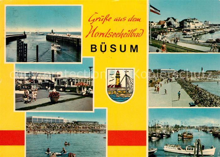 AK / Ansichtskarte Buesum Nordseebad Hafen Mole Badestrand Promenade Wappen Kat. Buesum Nr AK / Ansichtskarte Buesum Nordseebad Hafen Mole Badestrand Promenade Wappen Kat. Buesum Nr