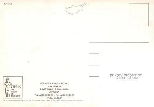 AK / Ansichtskarte Protaras Cyprus Zypern Pernera Beach Hotel Fliegeraufnahme Kat. Zypern