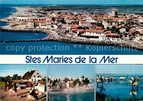 AK / Ansichtskarte Les Saintes Maries de la Mer Fliegeraufnahme Reiten Pferdeherde