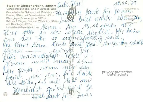 AK / Ansichtskarte Seilbahn Stubaier Gletscherbahn Dresdnerhuette Schaufelspitze Daunkogel Kat. Bahnen
