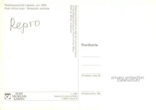 AK / Ansichtskarte Post Posthausschild Luebeck um 1855  Kat. Berufe