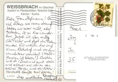 AK / Ansichtskarte Pferdeschlitten Weissbriach Gitschtal 