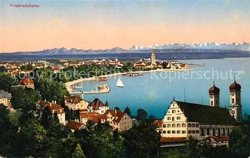 AK / Ansichtskarte Friedrichshafen Bodensee Panorama mit Schloss Hafen Kirchen Alpen Kat. Friedrichshafen