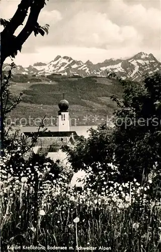 AK / Ansichtskarte Kressbronn Bodensee Kirche mit Alpen Kat. Kressbronn am Bodensee