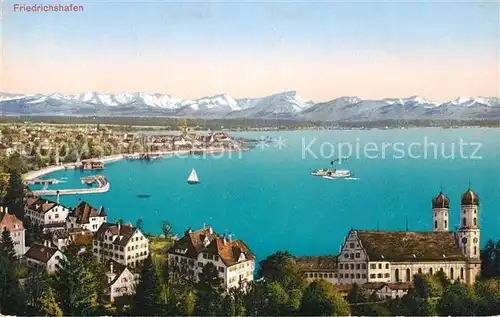 AK / Ansichtskarte Friedrichshafen Bodensee Panorama mit Alpen Schloss Hafen Kat. Friedrichshafen