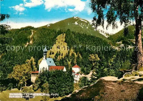 AK / Ansichtskarte Birkenstein Wallfahrtsort Wallfahrtskirche Blick zum Breitenstein Bayerische Voralpen Kat. Fischbachau