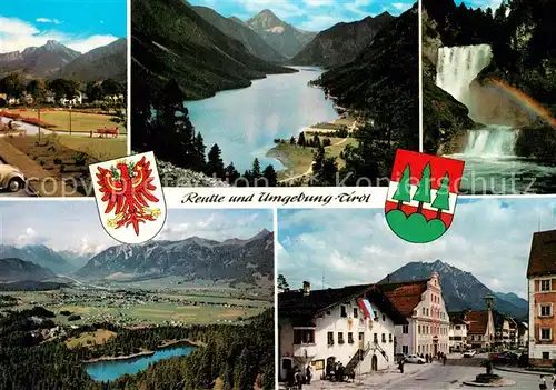 AK / Ansichtskarte Reutte Tirol und Umgebung See Alpenpanorama Wasserfall Ortsmotiv Wappen Kat. Reutte