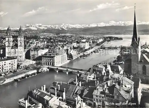 AK / Ansichtskarte Zuerich ZH Stadtpanorama mit Limmat Zuerichsee Alpen