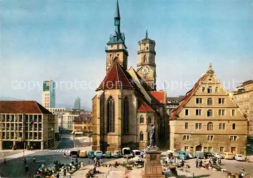 AK / Ansichtskarte Stuttgart Schillerplatz Stiftskirche Rathaus Denkmal Kat. Stuttgart