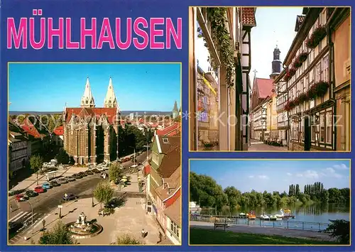 AK / Ansichtskarte Muehlhausen Thueringen Blick vom Hotel Stadt Muehlhausen Divi Blasii Kirche Linsenstrasse Fachwerkhaeuser Schwanenteich Kat. Muehlhausen Thueringen