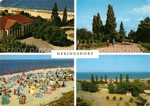 AK / Ansichtskarte Heringsdorf Ostseebad Usedom Kulturhaus Kurpromenade Strand Kurpark mit Musikpavillon Kat. Heringsdorf