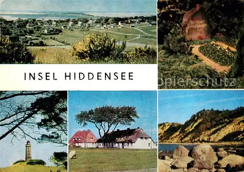 AK / Ansichtskarte Insel Hiddensee Dornbusch Leuchtturm Grabstaette Gerhart Hauptmanns Fischerhaeuser Steilkueste Kat. Insel Hiddensee
