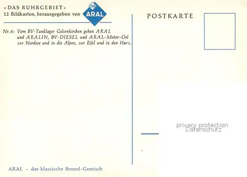 AK / Ansichtskarte Werbung Reklame Aral Kuenstlerkarte Ruhrgebiet BV Tanklager Gelsenkirchen  Kat. Werbung