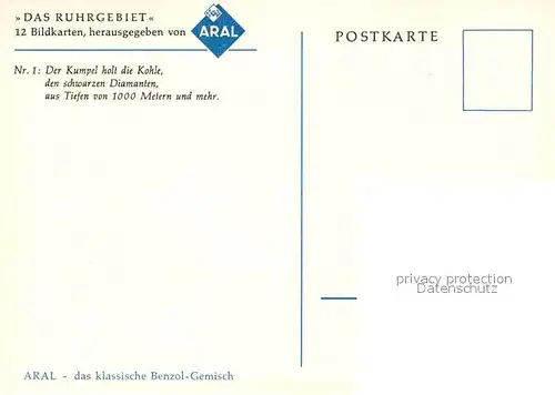 AK / Ansichtskarte Werbung Reklame Aral Kuenstlerkarte Ruhrgebiet Bergmann Bergarbeiter Kumpel  Kat. Werbung
