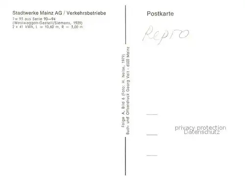 AK / Ansichtskarte Strassenbahn Tw 93 Mainz  Kat. Strassenbahn