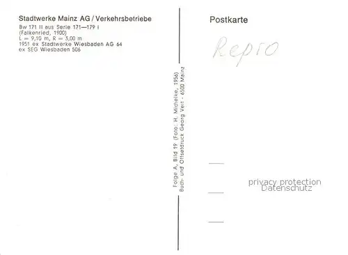 AK / Ansichtskarte Strassenbahn Bw 171 II Mainz  Kat. Strassenbahn