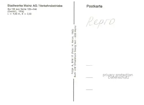 AK / Ansichtskarte Strassenbahn Bw 132 Mainz  Kat. Strassenbahn