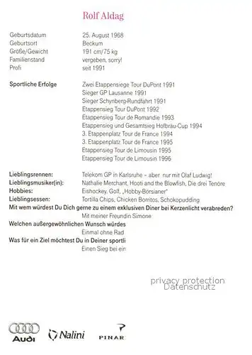 AK / Ansichtskarte Radsport Radrennfahrer Rolf Aldag Autogramm  Kat. Sport