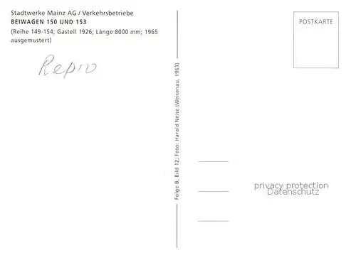 AK / Ansichtskarte Strassenbahn Beiwagen 150 und 153 Mainz  Kat. Strassenbahn