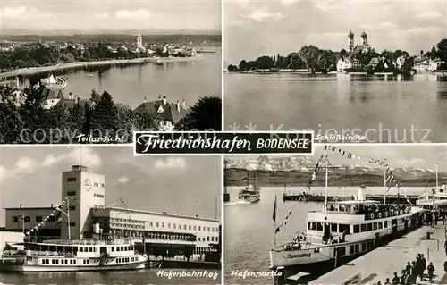 AK / Ansichtskarte Friedrichshafen Bodensee Schlosskirche Hafenbahnhof Faehre Kat. Friedrichshafen