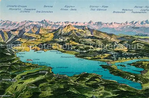 AK / Ansichtskarte Bodensee Region Panoramakarte mit Alpen und Rhein