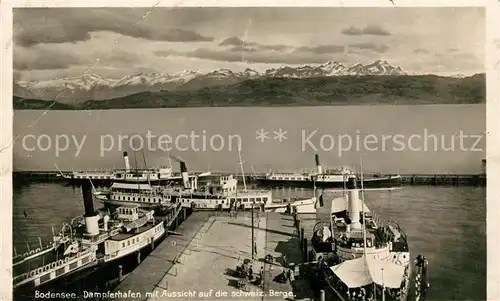 AK / Ansichtskarte Bodensee Region Dampferhafen mit Alpen