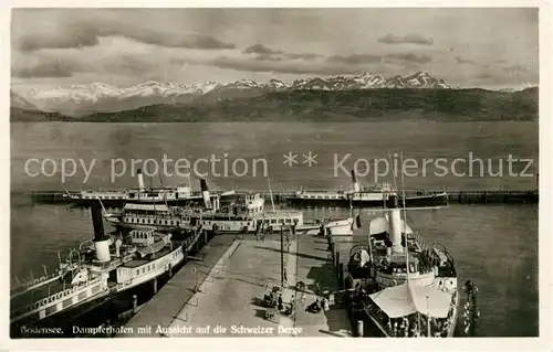 AK / Ansichtskarte Bodensee Region Dampferhafen mit Alpen Faehrschiffe