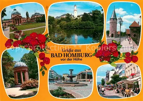 AK / Ansichtskarte Bad Homburg Kaiser Wilhelmsbad Elisabethenbrunnen Schloss Turm Strassencafes Kat. Bad Homburg v.d. Hoehe