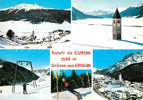 AK / Ansichtskarte Graun Panorama Kirchturmspitze Seilbahn Slalom