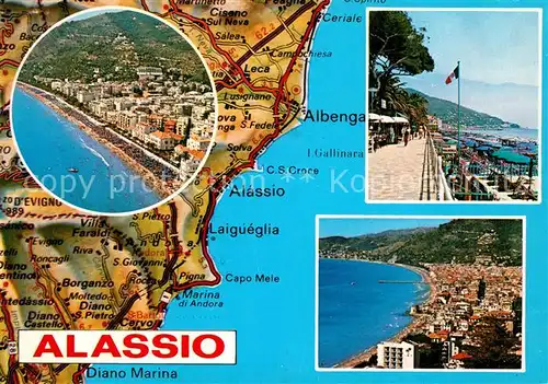 AK / Ansichtskarte Alassio Fliegeraufnahme Gebietskarte Promenade Strand Kat. 