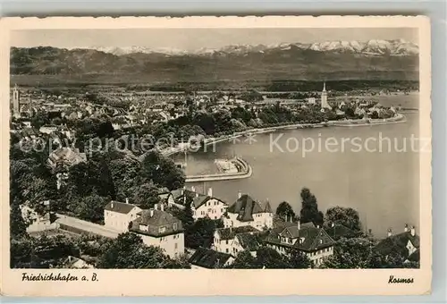 AK / Ansichtskarte Friedrichshafen Bodensee Panorama mit Hafen Kirche Alpen Kat. Friedrichshafen