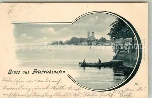 AK / Ansichtskarte Friedrichshafen Bodensee Schlosskirche Ruderboot Seeufer Kat. Friedrichshafen