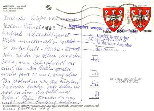 AK / Ansichtskarte Warszawa Hotel Bristol Kat. Warschau Polen