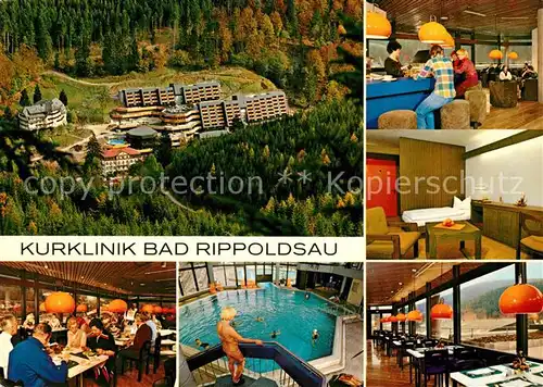 AK / Ansichtskarte Bad Rippoldsau Schwarzwald Kurklinik mit Kurmittelhaus Fliegeraufnahme Restaurant Bar Hallenbad Kat. Bad Rippoldsau Schapbach