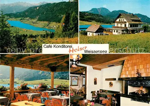 AK / Ansichtskarte Techendorf Weissensee Cafe Konditorei Holzer am Weissensee Kaminzimmer Alpenpanorama Kat. 
