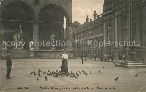 Muenchen Taubenfuetterung Feldherrnhalle Theatinerkirche Kat. Muenchen