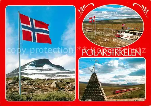 Saltfjellet  Polarsirkelen Nationalpark Polarkreis Norwegische Flagge Eisenbahn