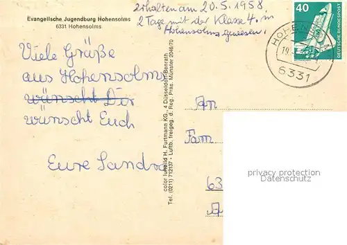 Hohensolms Evangelische Jugendburg Fliegeraufnahme Kat. Hohenahr