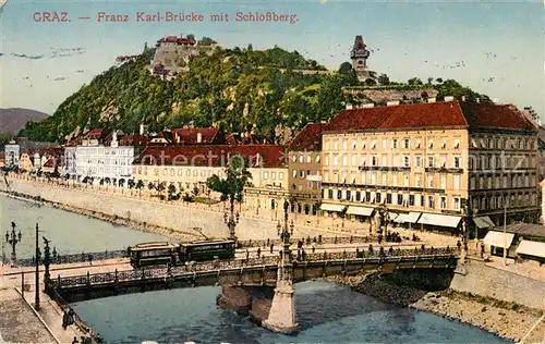 AK / Ansichtskarte Graz Steiermark Franz Karl Bruecke mit Schlossberg Kat. Graz